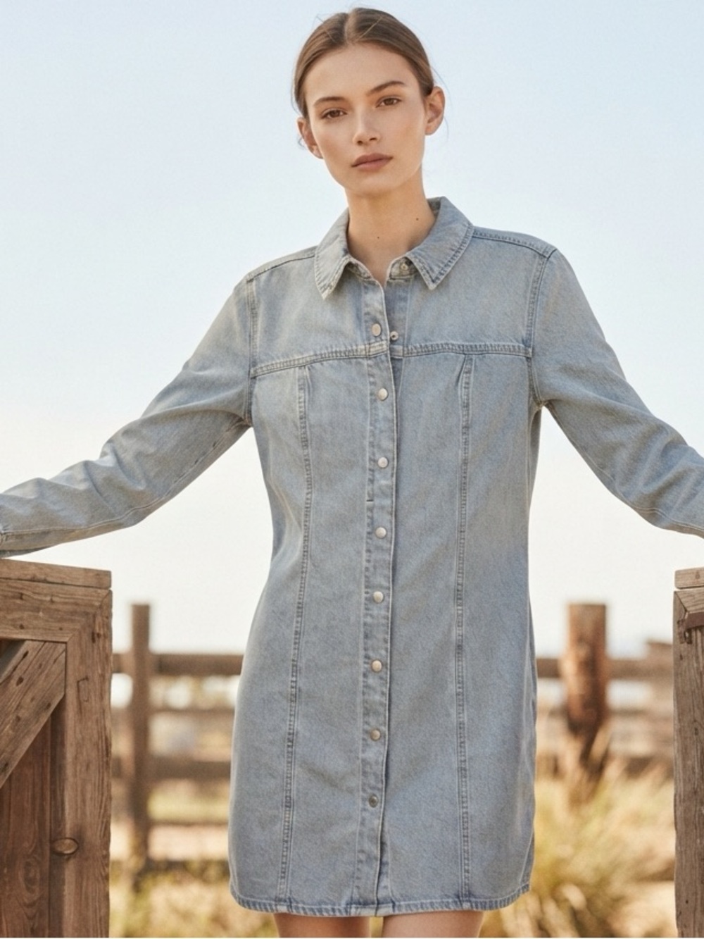 Universal Thread Light Blue Denim Button-Front Shirt Dress